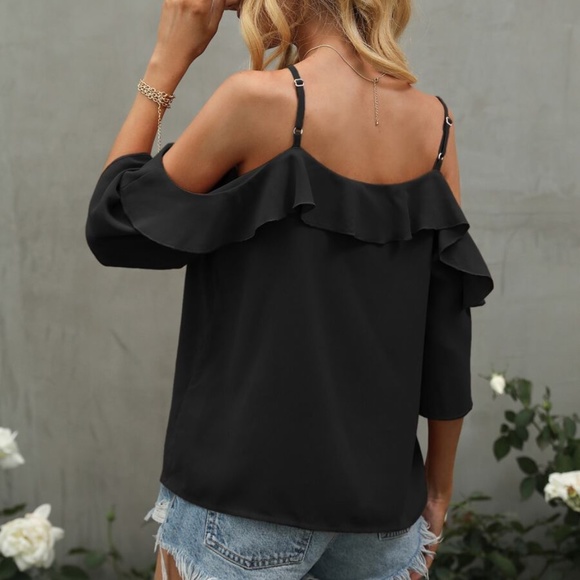 Boho Ruffle Detail Cold Shoulder Blouse - Picture 5 of 14